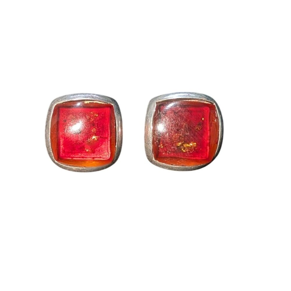 Geometric Chic Sterling 925 Silver Amber Earrings